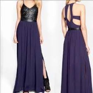 Astr the Label Navy Blue Sequin Silk Blend Maxi Dress NEW